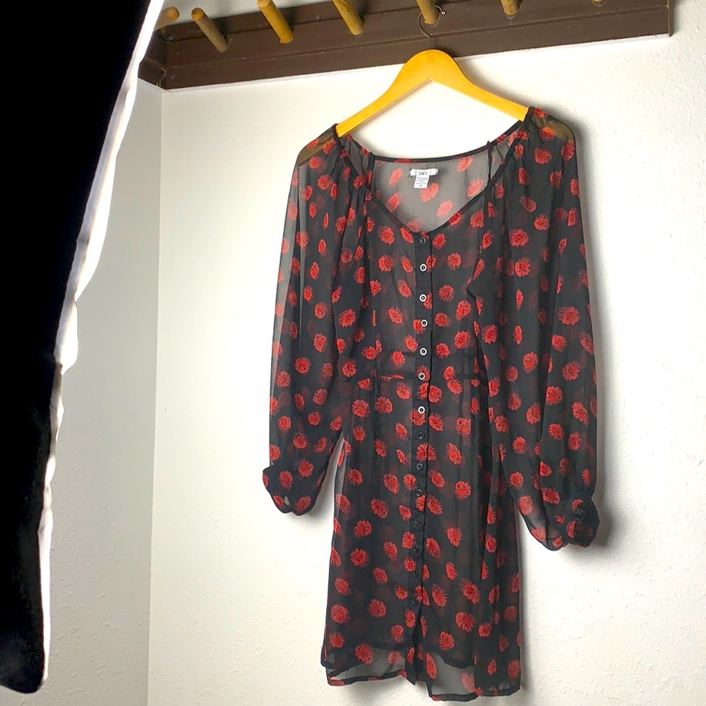 Sheer long sleeve black dress with flower print